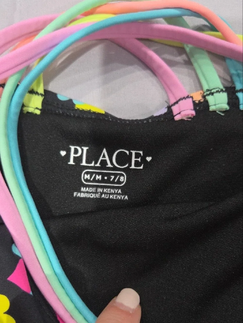 NWT Children's Place Black Heart-Print One-Piece Swimsuit, Size M 7/8